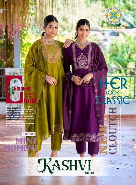 Kashvi Vol 3 By Passion Tree Vichitra Silk Surat Anarkali Kurtis Set Wholesale Market